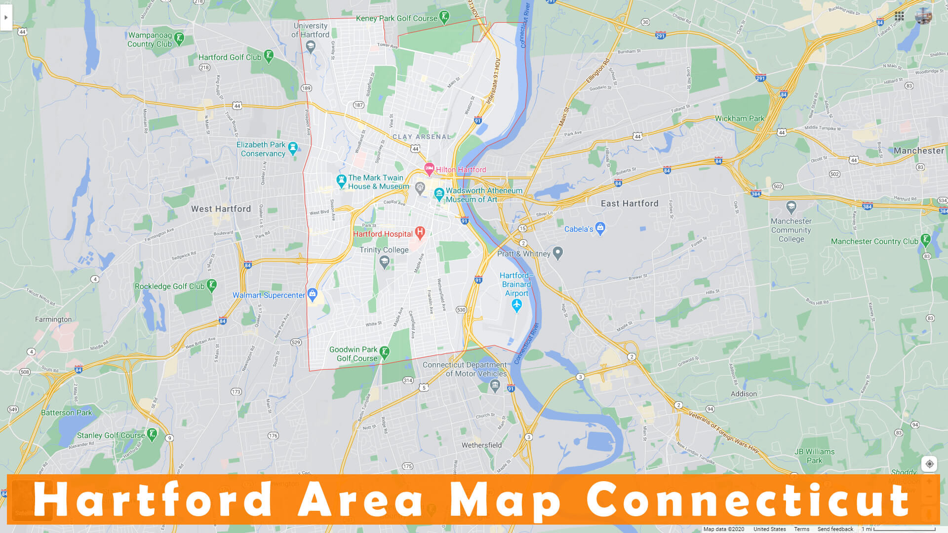 Hartford Area Map Connecticut